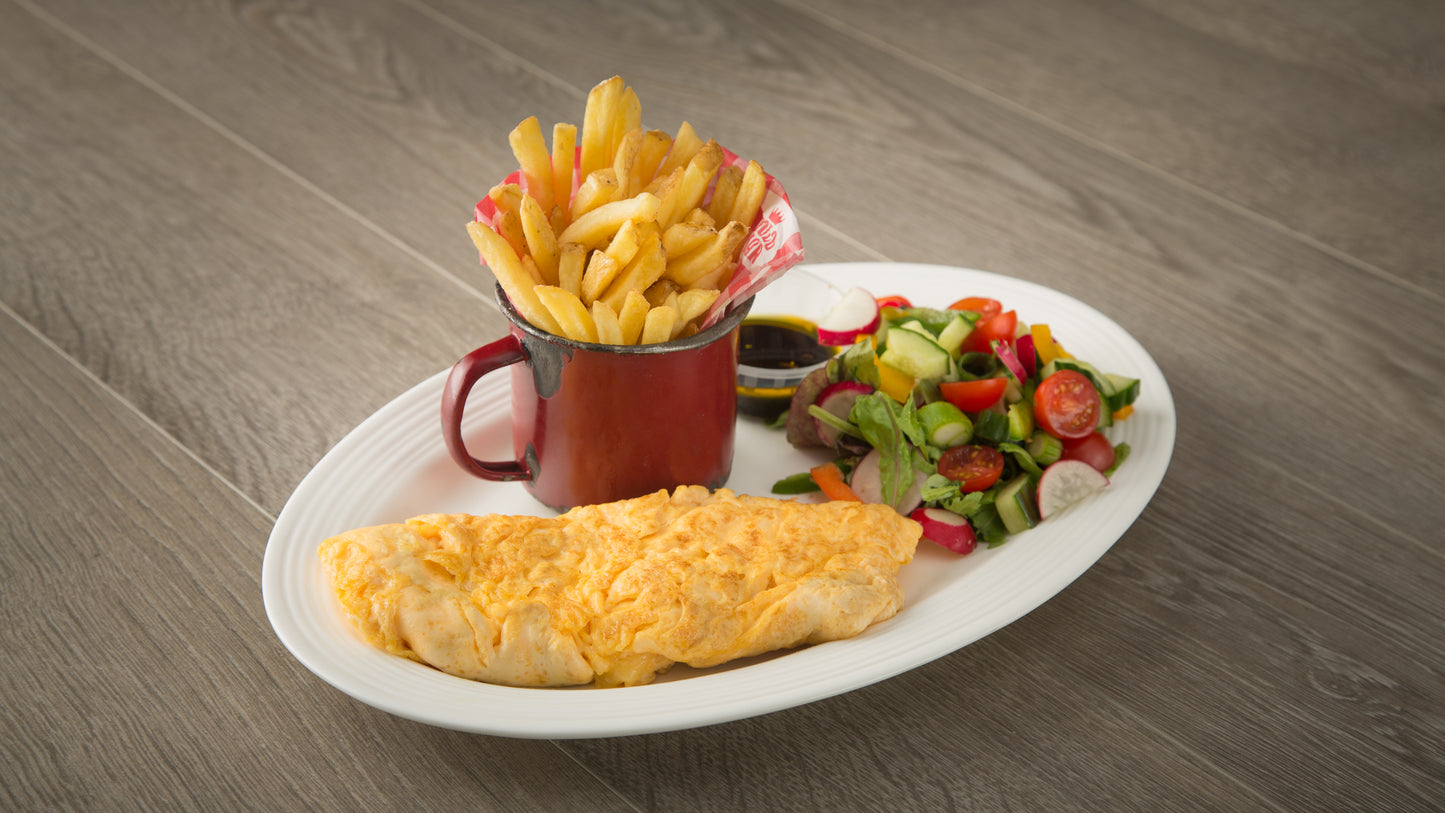 Omelette - Cheese served with Chips and Salad (v)