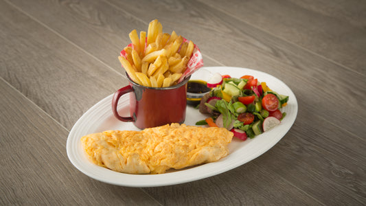 Omelette - Cheese served with Chips and Salad (v)