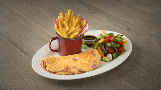 Omelette - Ham served with Chips and Salad