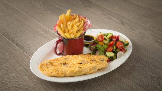 Omelette - Mushroom served with Chips and Salad (v)