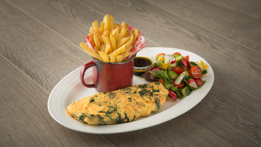 Omelette - Spinach served with Chips and Salad (v)